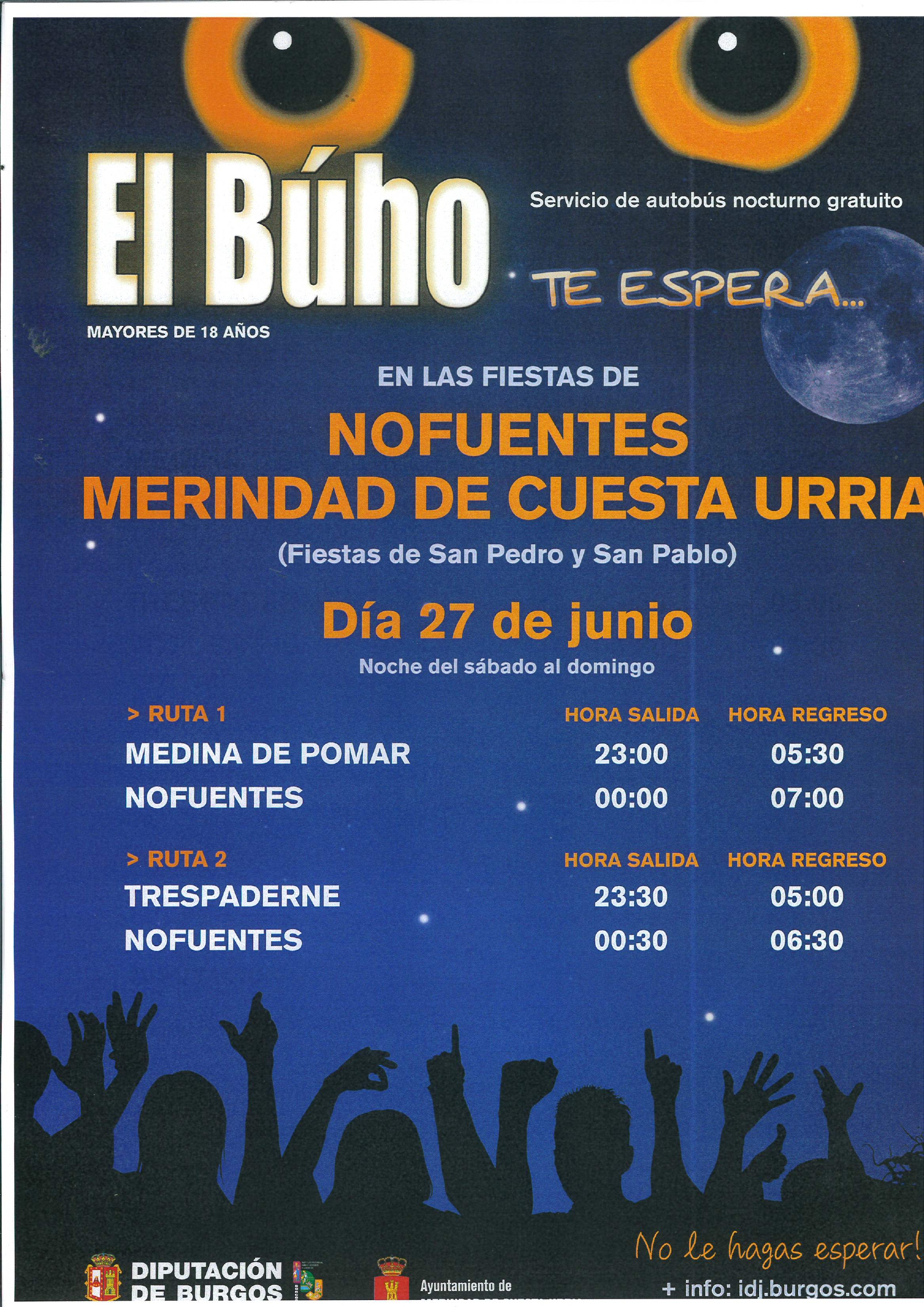 TRANSPORTE BÚHO. FIESTAS SAN PEDRO 2026.